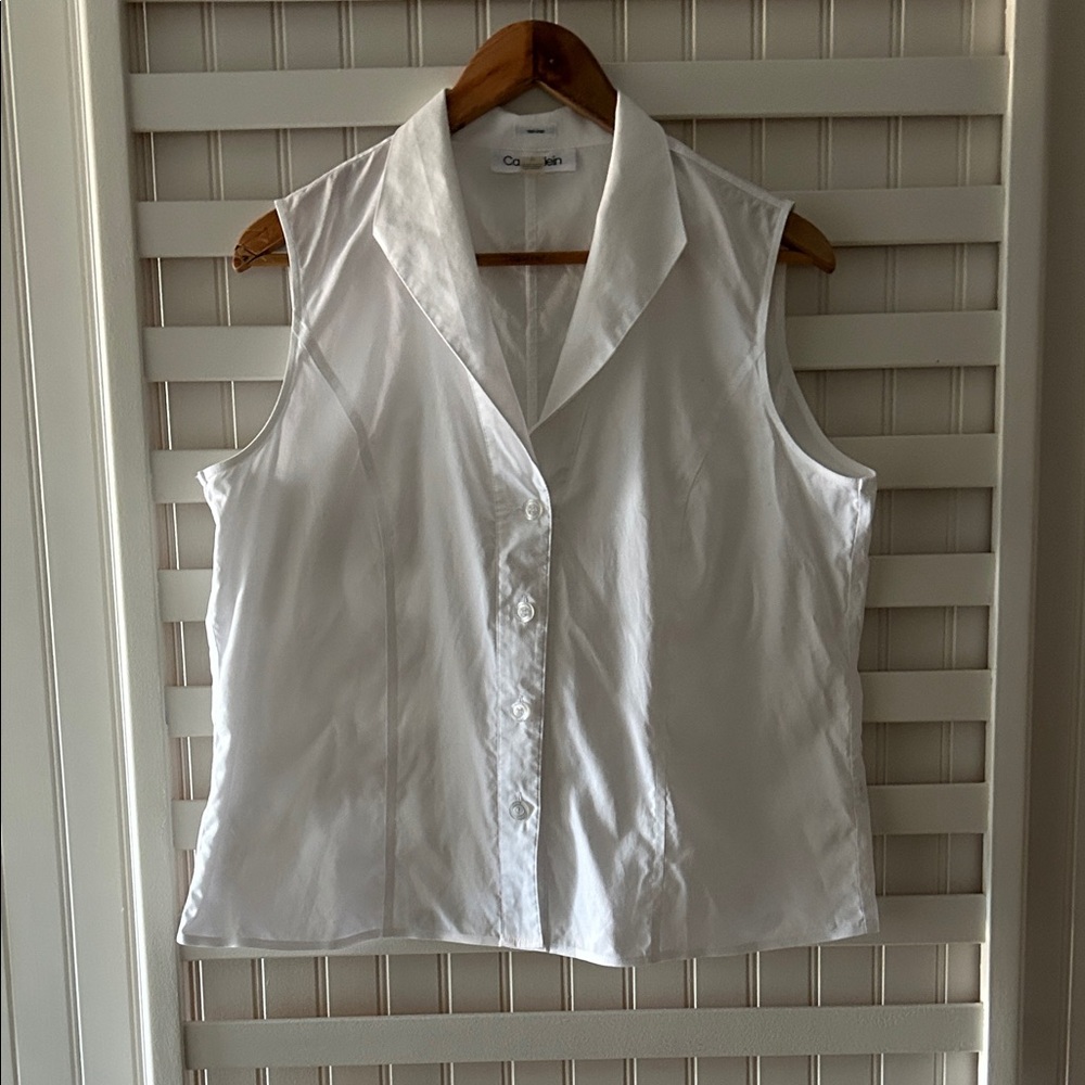 Calvin Klein White Sleeveless Button Down Shirt